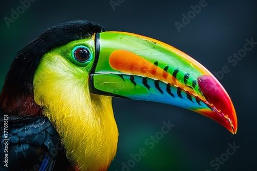 A vivid toucan showcasing its colorful beak and feathers.