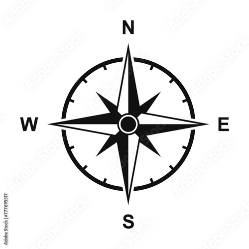 Vintage marine wind rose, nautical chart. Monochrome navigational compass with cardinal directions of North, East, South, West. photo