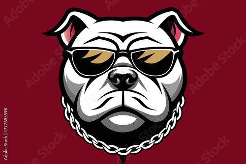 Sleek lines depict a bulldog's determined face, adorned with chains and sporting sunglasses for added attitude
