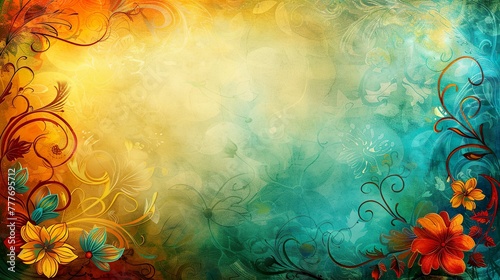 Recurso gráfico de ilustración floral colorida con espacio para texto. 