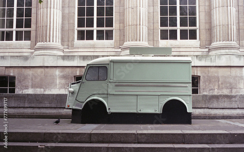 Green van in the city
