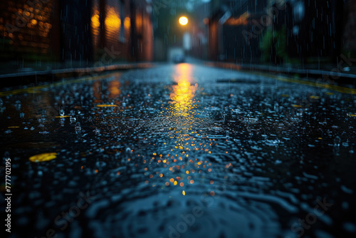 Wet night street with rain drops