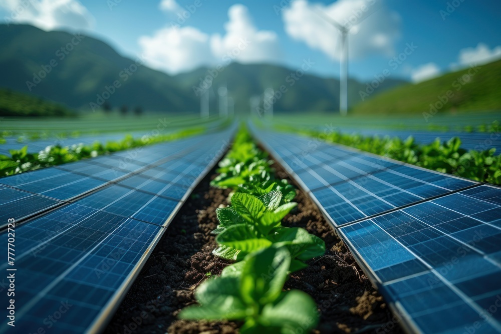 Fototapeta premium Solar panels array in field