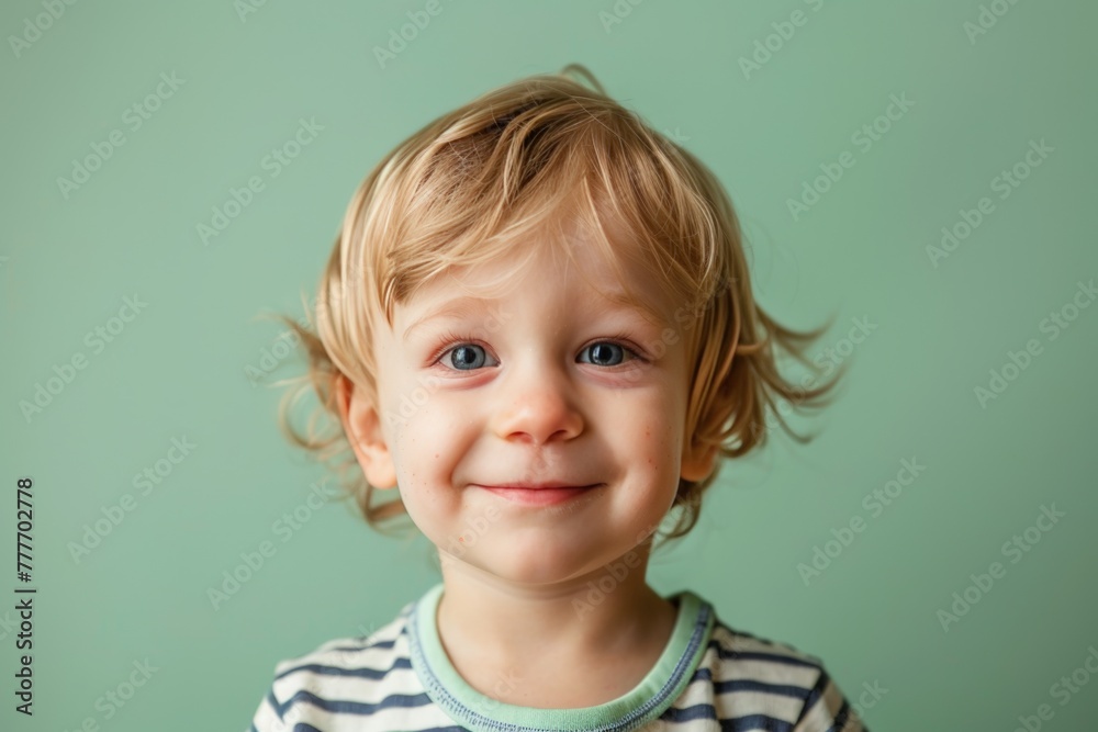 Happy Toddler with Blonde Curls and Blue Eyes. Generative AI. Happy Toddler with Blonde Curls and Blue Eyes. Generative AI.