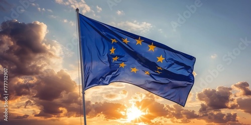 European Flag Soaring in Sky