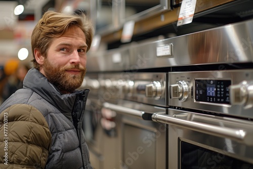 Man standing in front of stainless steel oven