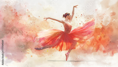 Ethereal Ballet Dancer in Vibrant Watercolor Motion