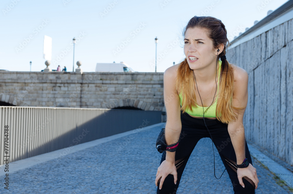 Fototapeta premium fit happy woman resting after do sport , running and workout