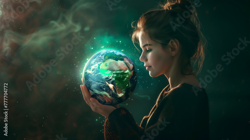 Obraz na płótnie Woman holding earth globe. w salonie