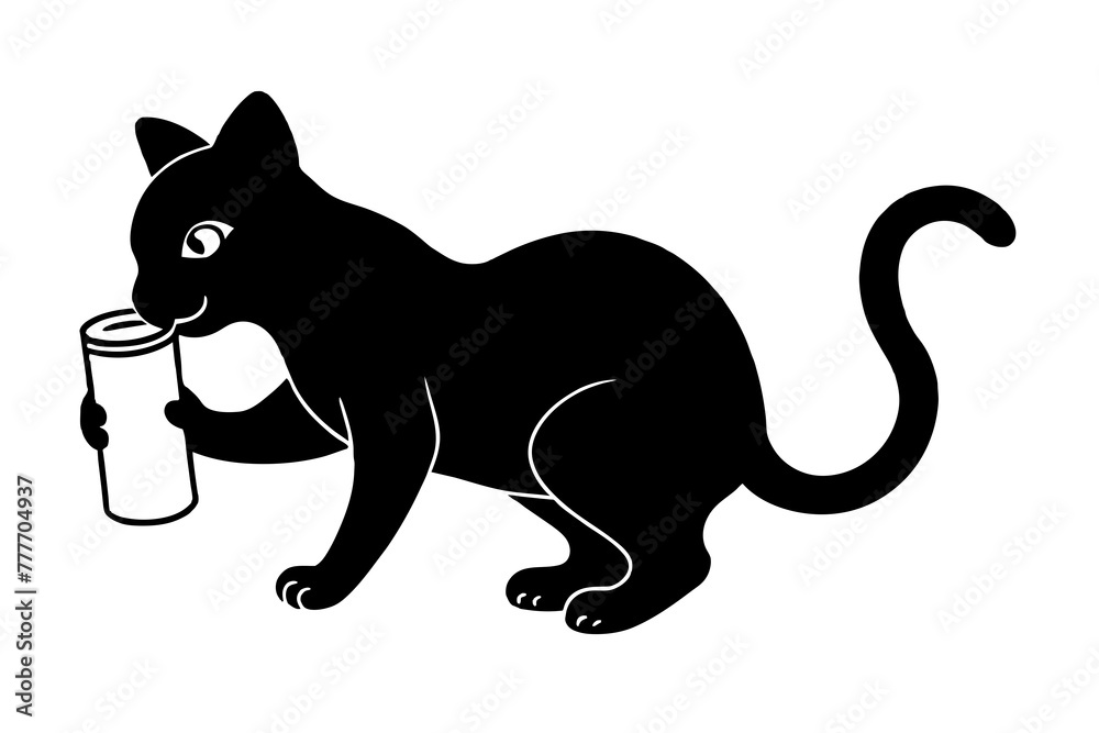 cat drink silhouette vector illustration