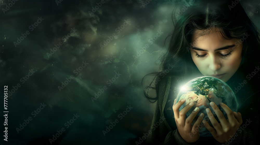 Woman holding earth globe.