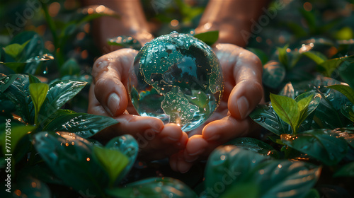 Obraz na płótnie A glass globe in hands, as a symbol of care and concern for our only earth. w salonie