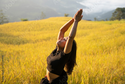 Virbhadra asana/ Warrior 1 pose photo