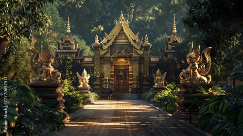 A Gateway to Spirituality: Thai Temple Entrance: An inviting pathway leads to the grand entrance of a Thai temple © SardarMuhammad