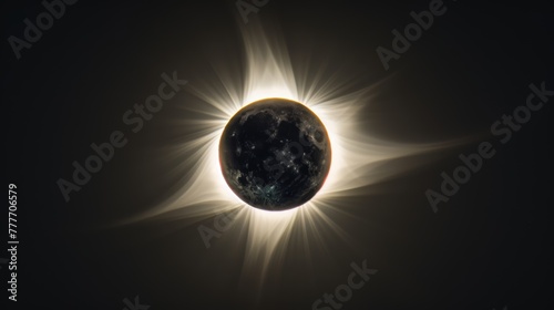 Close-up of solar eclipse with solar flares and star background