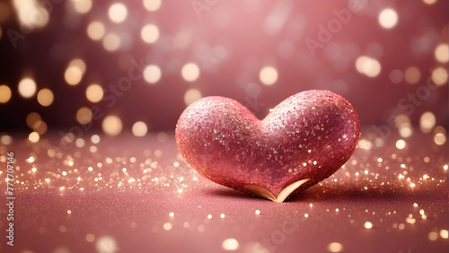 A romantic close-up image of a textured heart-shaped object with a glistening surface against a sparkling bokeh backdrop