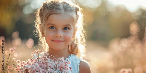 Little Girl Holding Bunch of Flowers © yganko