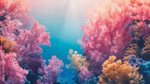Abstract view of a coral reef, soft pastel colors.