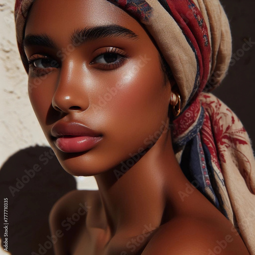 Turban woman african american girl model gold. photo