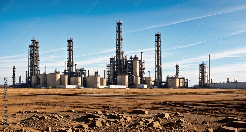 An oil refinery in the desert - obrazy, fototapety, plakaty 