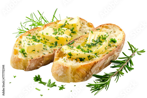 Garlic Bread with Butter and Herbs Image isolated on transparent background