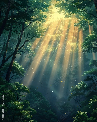 Sunrays through forest canopy  light beams  woodland  nature s beauty  wallpaper  nature background 