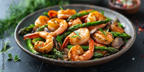 Delicious Shrimp and Asparagus Plate With Sauce