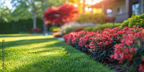 Row of Red and Green Flowers Outside House