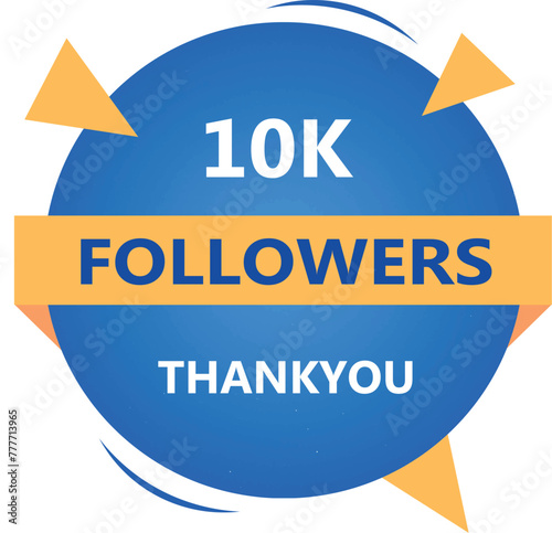 10k followers badge with blue and yellow color theme. Vector isolated on a white background