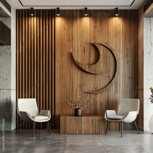 Office wooden lobby. Waiting room for companys.