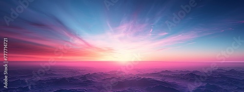 high-definition a photorealistic frozen sky, featuring a gradient transition from deep violet to icy blue, capturing the essence of a cold winter morning in 35k resolution.