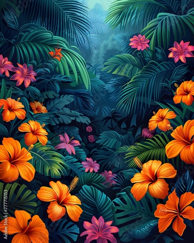Tropical rainforest canopy view  dense foliage  ecosystem  jungle treetop  wallpaper  nature background 