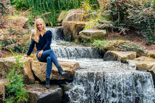 Golden Beauty Amidst Autumn s Splendor  A Fashionable Pose by the Park Falls