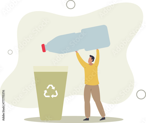 collecting plastic trash into recycling garbage bin.flat vector illustration