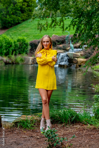 Golden Beauty Amidst Autumn s Splendor  A Fashionable Pose by the Park Falls