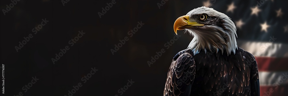 Proud bald eagle with American flag background. Memorial Day and ...