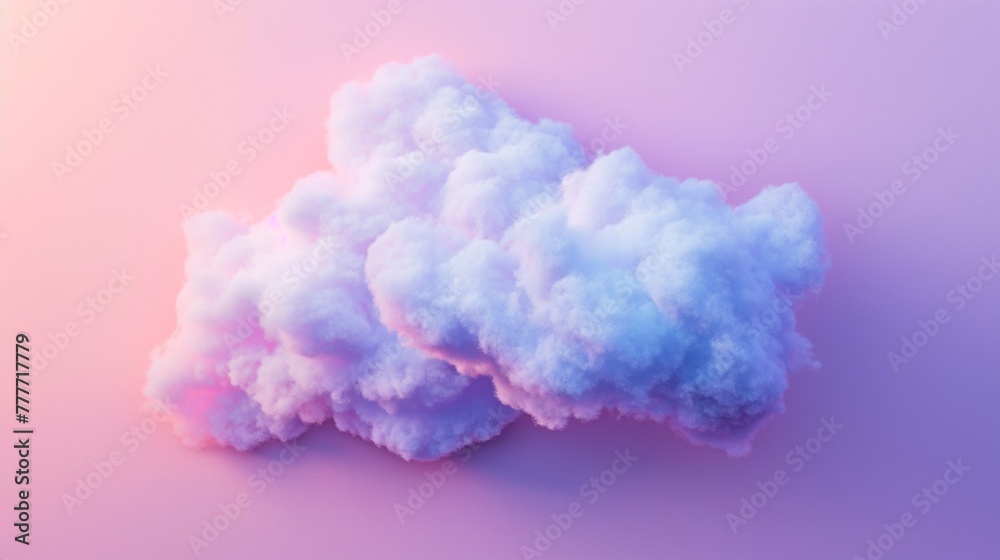 Abstract piece of cloud isolated on pink purple background with copy space, artificial fluffy colorful clouds floating in air on pink purple backgrounds.