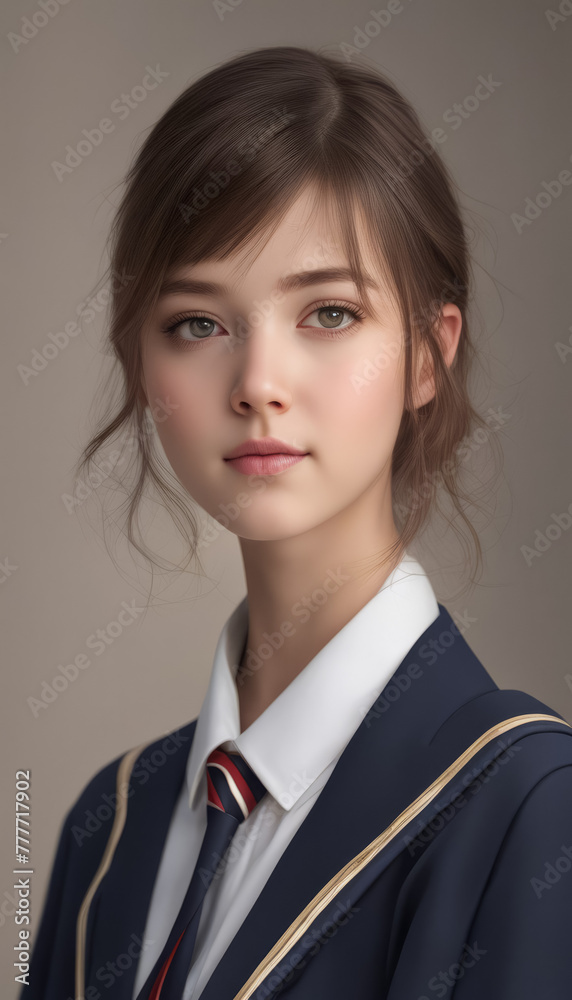 Girl in school uniform on monochrome background Girl in school uniform on monochrome background