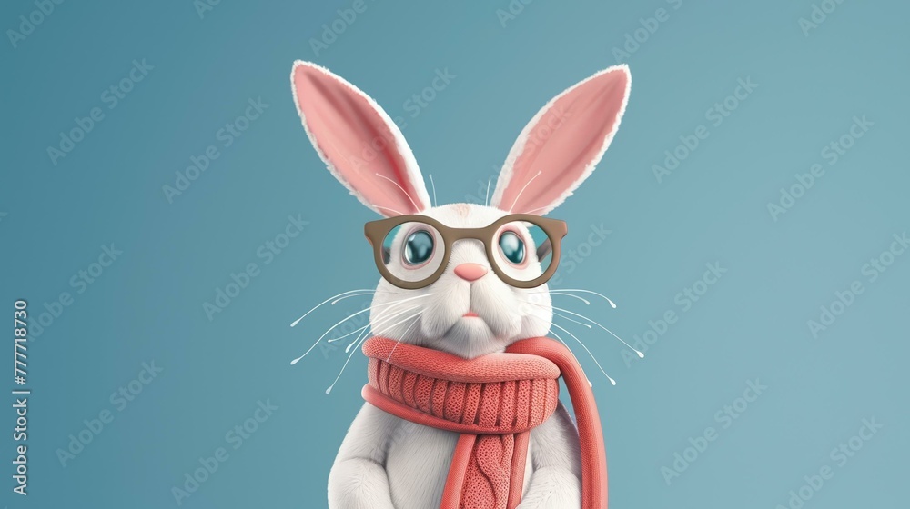 Vector art character, rabbit, flat design into 3D space,