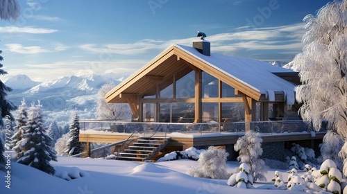 A photo of a Contemporary Chalet in Winter Day