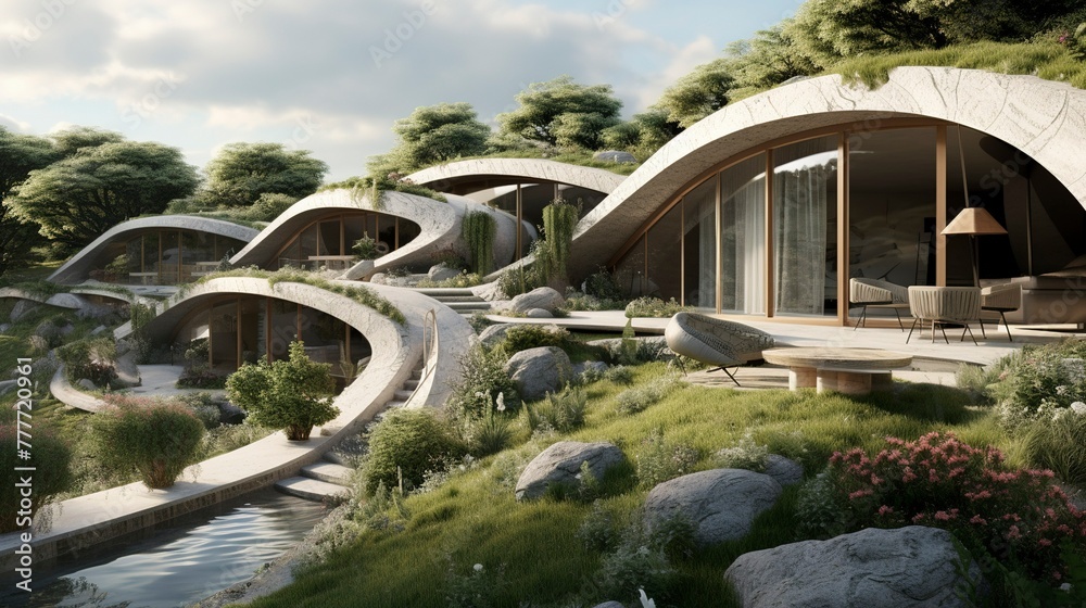 Fototapeta premium A photo of a Contemporary Earth-Sheltered Design