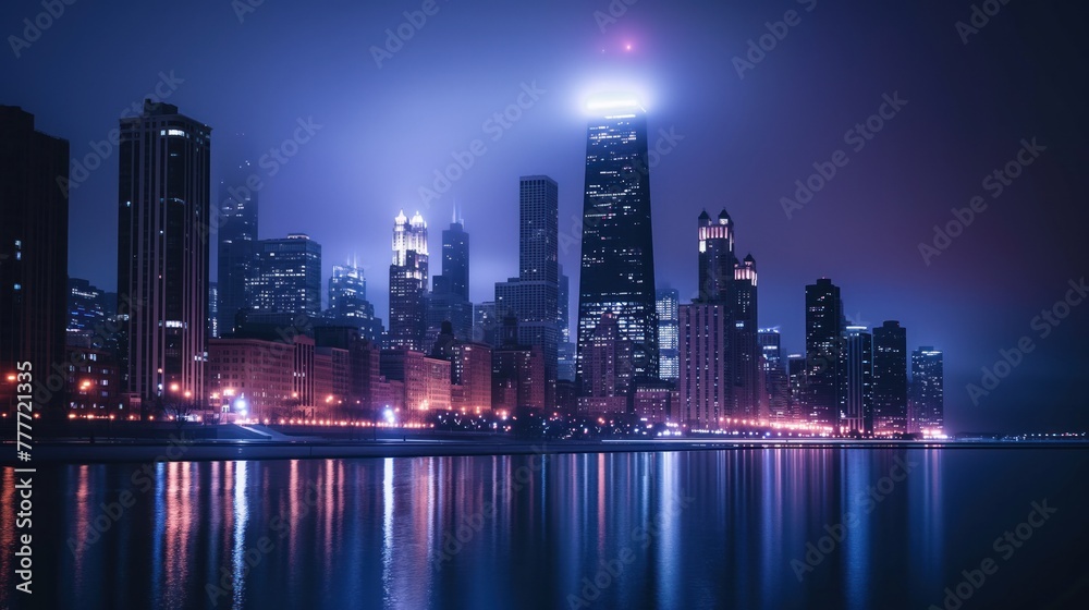 Fototapeta premium Dramatic view of a city skyline at night