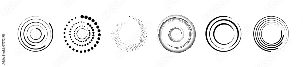 Halftone circular dotted frames set. Set of black thick halftone dotted speed lines. Speed lines in circle form. Geometric art. Vector Halftone circular dotted frames set. Set of black thick halftone dotted speed lines. Speed lines in circle form. Geometric art. Vector