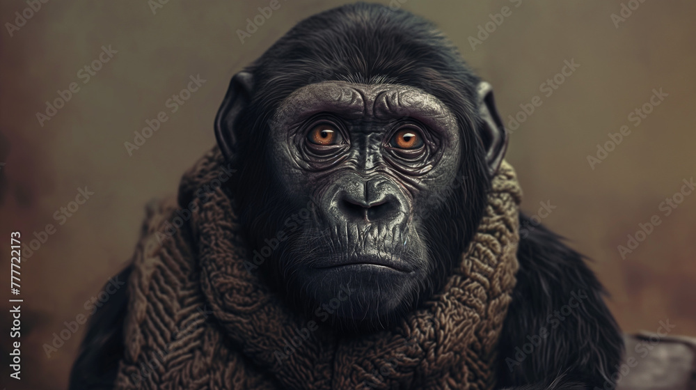 Expressive Chimpanzee Portrait with Knit Sweater