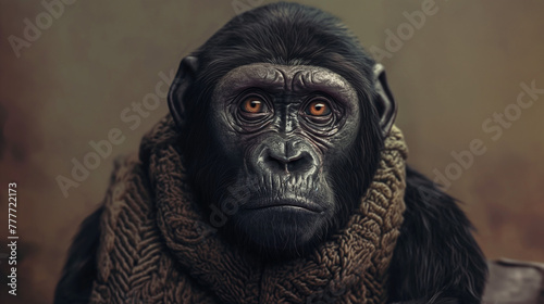 Expressive Chimpanzee Portrait with Knit Sweater © Mathieu