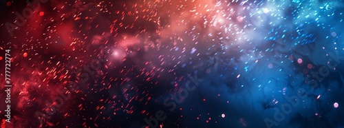 Red  white and blue fireworks in the night sky  panoramic banner with space Generative AI