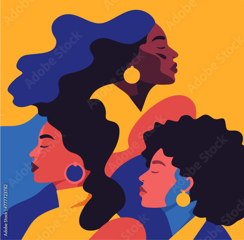 Community of Black Women Vector illustration. Showcases diversity and unity through dynamic shapes. Symbolizes commitment to creativity, society and team building. Black Excellence.  