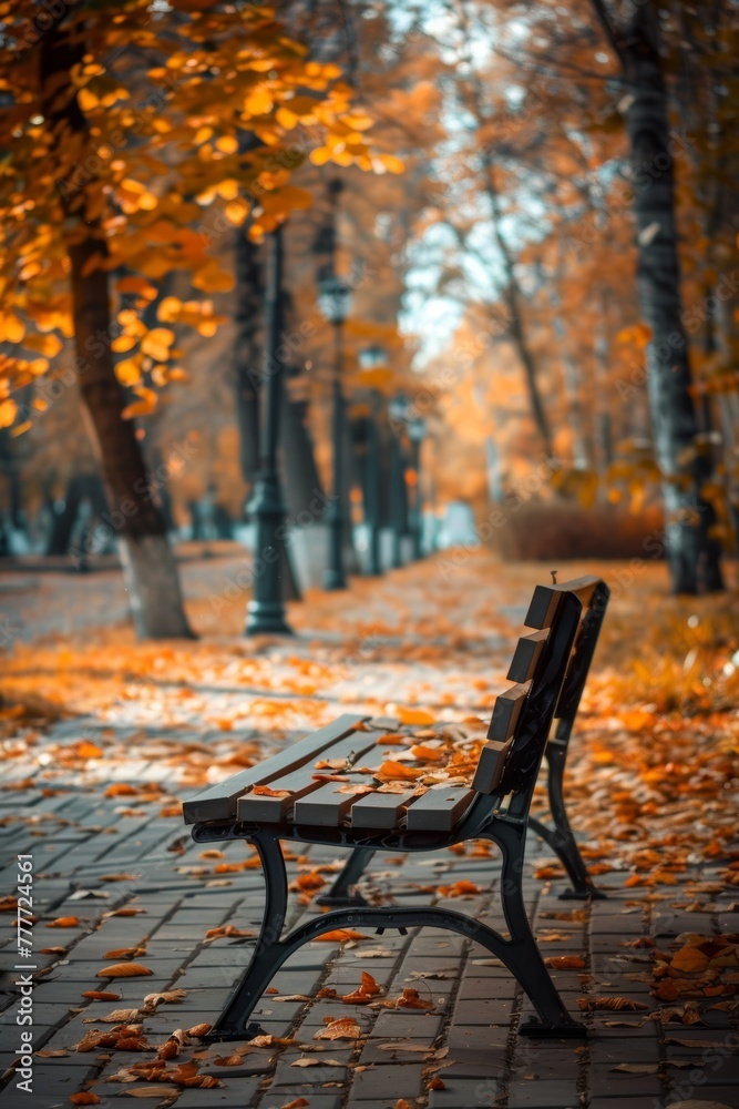 lonely empty bench in the park Generative AI