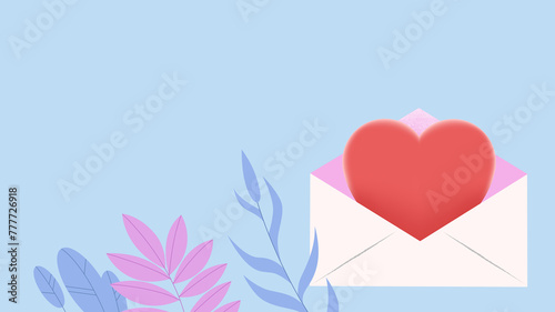 envelope with red heart with copy space background. Love and romance