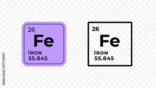 Iron, chemical element of the periodic table vector design